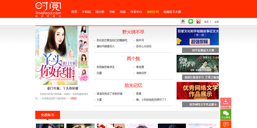时阅文学网官网截图